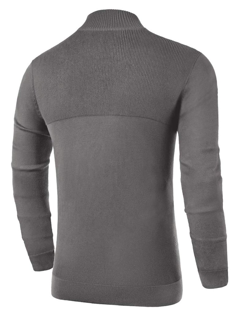 NITAGUT Mens Slim Fit Zip Up Mock Neck Polo Sweater Casual Long Sleeve Sweater and Pullover Sweaters with Ribbing Edge(Grey-L) - Image 2
